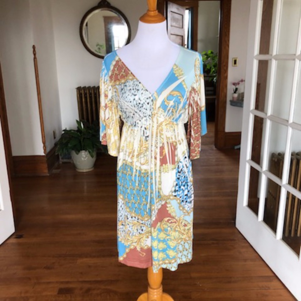 Volume One Midi-Length Bell Sleeve Silky Dress Large